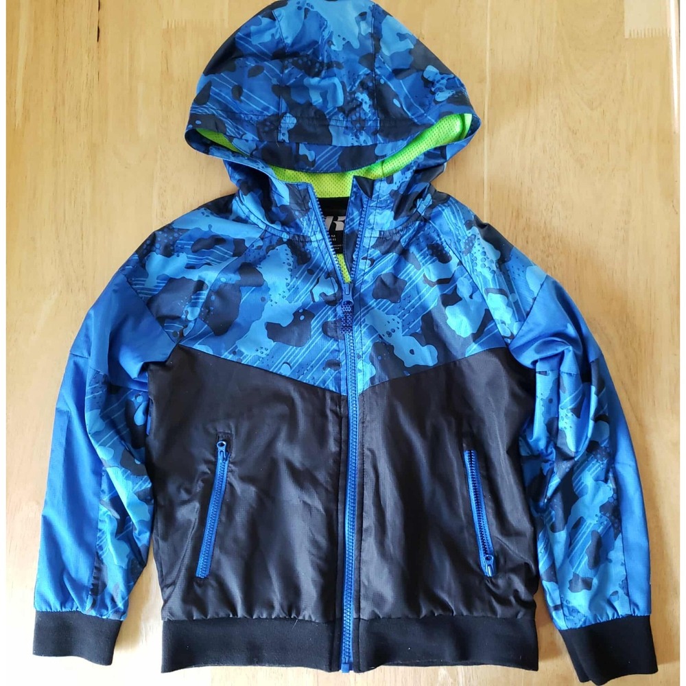 Youth Boys Russell Blue Windbreaker Jacket M (8) Hooded Zip Pockets Lightweight